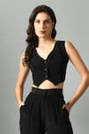 Buy_Fishcanfly_Black Crepe Silk Embroidery Moonshine Placement Waistcoat And Trouser Set _Online_at_Aza_Fashions