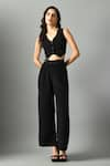 Shop_Fishcanfly_Black Crepe Silk Embroidery Moonshine Placement Waistcoat And Trouser Set 