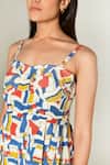 Rias Jaipur_Multi Color Linen Tenssil Print Escher Sweetheart Neck Maxi Dress_at_Aza_Fashions