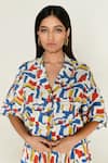 Rias Jaipur_Multi Color Linen Tenssil Print Escher Collared Neck Shirt _Online_at_Aza_Fashions