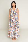 Rias Jaipur_Multi Color Linen Tenssil Print Escher V Neck Sleeveless Maxi Dress _at_Aza_Fashions