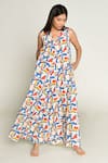 Buy_Rias Jaipur_Multi Color Linen Tenssil Print Escher V Neck Sleeveless Maxi Dress 