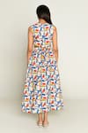 Shop_Rias Jaipur_Multi Color Linen Tenssil Print Escher Round Neck Side Cut Out Dress _at_Aza_Fashions