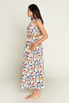 Buy_Rias Jaipur_Multi Color Linen Tenssil Print Escher Round Neck Side Cut Out Dress _Online_at_Aza_Fashions