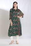 Buy_SHRADDHA RAMBHIA_Green Malai Silk Printed Floral Mandarin Collar Straight Kurta_at_Aza_Fashions