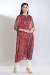 Buy_SHRADDHA RAMBHIA_Red Malai Silk Printed Floral Mandarin Collar Kurta_at_Aza_Fashions