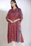 Buy_SHRADDHA RAMBHIA_Red Malai Silk Printed Floral Mandarin Collar Kurta_Online_at_Aza_Fashions