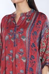 Shop_SHRADDHA RAMBHIA_Red Malai Silk Printed Floral Mandarin Collar Kurta_Online_at_Aza_Fashions