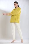 Shop_SHRADDHA RAMBHIA_Yellow Fine Chanderi Embroidered Thread Collared Shirt_Online_at_Aza_Fashions