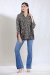 Buy_SHRADDHA RAMBHIA_Black Slub Silk Embroidered Thread Collared Batki Print Shirt_Online_at_Aza_Fashions