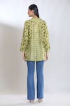 Shop_SHRADDHA RAMBHIA_Green Slub Silk Embroidered Thread Collared Batki Print Asymmetric Shirt_at_Aza_Fashions
