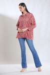 Buy_SHRADDHA RAMBHIA_Red Slub Silk Embroidered Thread Collared Asymmetric Shirt_Online_at_Aza_Fashions