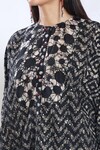 Shop_SHRADDHA RAMBHIA_Black Slub Silk Embroidered Thread Band Collar Batki Print Short Kurta_Online_at_Aza_Fashions