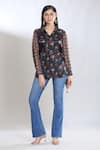 Buy_SHRADDHA RAMBHIA_Black Malai Silk Printed Floral Collared Asymmetric Shirt_at_Aza_Fashions