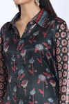 Shop_SHRADDHA RAMBHIA_Black Malai Silk Printed Floral Collared Asymmetric Shirt_Online_at_Aza_Fashions