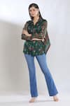Buy_SHRADDHA RAMBHIA_Green Malai Silk Printed Floral Collared Asymmetric Back-tie Up Shirt_Online_at_Aza_Fashions