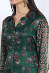 Shop_SHRADDHA RAMBHIA_Green Malai Silk Printed Floral Collared Asymmetric Back-tie Up Shirt_Online_at_Aza_Fashions