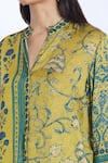 SHRADDHA RAMBHIA_Yellow Malai Silk Printed Floral Mandarin Collar Kurta_at_Aza_Fashions