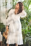 Buy_Sonam Parmar Jhawar_Ivory Cotton Lurex Embellished Sequin V-neck Elisa Frilled Hem Dress _at_Aza_Fashions