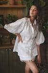 Buy_Sonam Parmar Jhawar_Ivory Cotton Hakoba Embroidered Thread Phoebe Floral Cutwork Shirt With Skirt _at_Aza_Fashions