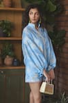 Shop_Sonam Parmar Jhawar_Sky Blue Linen Print Floral Mandarin Collar Tillie Shirt With Shorts _at_Aza_Fashions