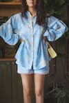 Buy_Sonam Parmar Jhawar_Sky Blue Linen Print Floral Mandarin Collar Tillie Shirt With Shorts _Online_at_Aza_Fashions