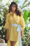 Buy_Sonam Parmar Jhawar_Yellow Cotton Embroidered Floral Collar Dora Shirt Dress With Belt _at_Aza_Fashions