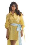 Buy_Sonam Parmar Jhawar_Yellow Cotton Embroidered Floral Collar Dora Shirt Dress With Belt _Online_at_Aza_Fashions