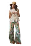 Sonam Parmar Jhawar_Ivory Top Handloom Cotton Printed Paradise Round Polly And Pant Set _Online_at_Aza_Fashions