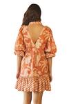 Buy_Sonam Parmar Jhawar_Orange Linen Printed Paradise Tie-up Neck Irene Dress 