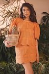 Buy_Sonam Parmar Jhawar_Orange Hakoba Embroidered Cutwork Round Lolo Top And Skirt Set _at_Aza_Fashions