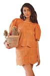 Sonam Parmar Jhawar_Orange Hakoba Embroidered Cutwork Round Lolo Top And Skirt Set _at_Aza_Fashions