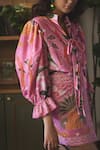 Buy_Sonam Parmar Jhawar_Pink Linen Printed Paradise Stand Collar Georgia Shirt And Skirt Set _Online_at_Aza_Fashions