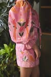 Buy_Sonam Parmar Jhawar_Pink Linen Printed Paradise Stand Collar Georgia Shirt And Skirt Set 