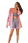 Sonam Parmar Jhawar_Pink Jacket Linen Printed Paradise Lapel Collar Trina Shorts Set _Online_at_Aza_Fashions