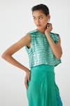 Buy_Studio Rigu_Blue Vegan Silk Embellished Ombre Round Caspian Sequin Top With Draped Skirt _Online_at_Aza_Fashions