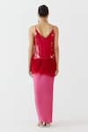 Shop_Studio Rigu_Red Vegan Silk Embellished Ombre V-neck Top With Draped Skirt _at_Aza_Fashions