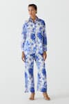 Buy_Studio Rigu_Blue 100% Cotton Embellished Sequin Stand Chinz Floral Print Shirt With Pant _at_Aza_Fashions