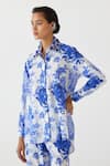 Buy_Studio Rigu_Blue 100% Cotton Embellished Sequin Stand Chinz Floral Print Shirt With Pant _Online_at_Aza_Fashions