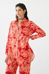 Buy_Studio Rigu_Red 100% Cotton Embellished Sequin Stand Talon Printed High-low Shirt With Pant _Online_at_Aza_Fashions