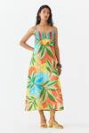 Buy_Studio Rigu_Multi Color 100% Cotton Print Floral Sweetheart Gir Strappy Dress_at_Aza_Fashions