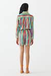 Shop_Studio Rigu_Multi Color 100% Cotton Print Stripe Stand Collar Birch Shirt With Shorts_at_Aza_Fashions
