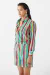 Studio Rigu_Multi Color 100% Cotton Print Stripe Stand Collar Birch Shirt With Shorts_at_Aza_Fashions