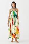 Buy_Studio Rigu_Multi Color Vegan Silk Print Monet V Neck Strappy Dress _at_Aza_Fashions