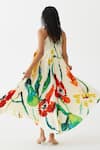 Shop_Studio Rigu_Multi Color Vegan Silk Print Monet V Neck Strappy Dress _at_Aza_Fashions