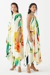 Studio Rigu_Multi Color Vegan Silk Print Monet V Neck Strappy Dress _Online_at_Aza_Fashions