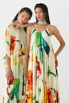 Buy_Studio Rigu_Multi Color Vegan Silk Print Monet V Neck Strappy Dress _Online_at_Aza_Fashions