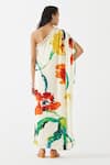 Shop_Studio Rigu_Multi Color Vegan Silk Print Monet Asymmetric Neck Dress _at_Aza_Fashions