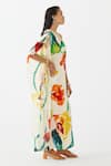 Studio Rigu_Multi Color Vegan Silk Print Monet Asymmetric Neck Dress _Online_at_Aza_Fashions