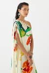 Buy_Studio Rigu_Multi Color Vegan Silk Print Monet Asymmetric Neck Dress _Online_at_Aza_Fashions